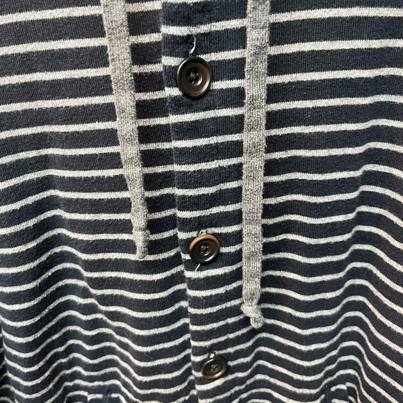 Striped Navy and Gray Button Up Hoodie. Size Large - Picture 3 of 6